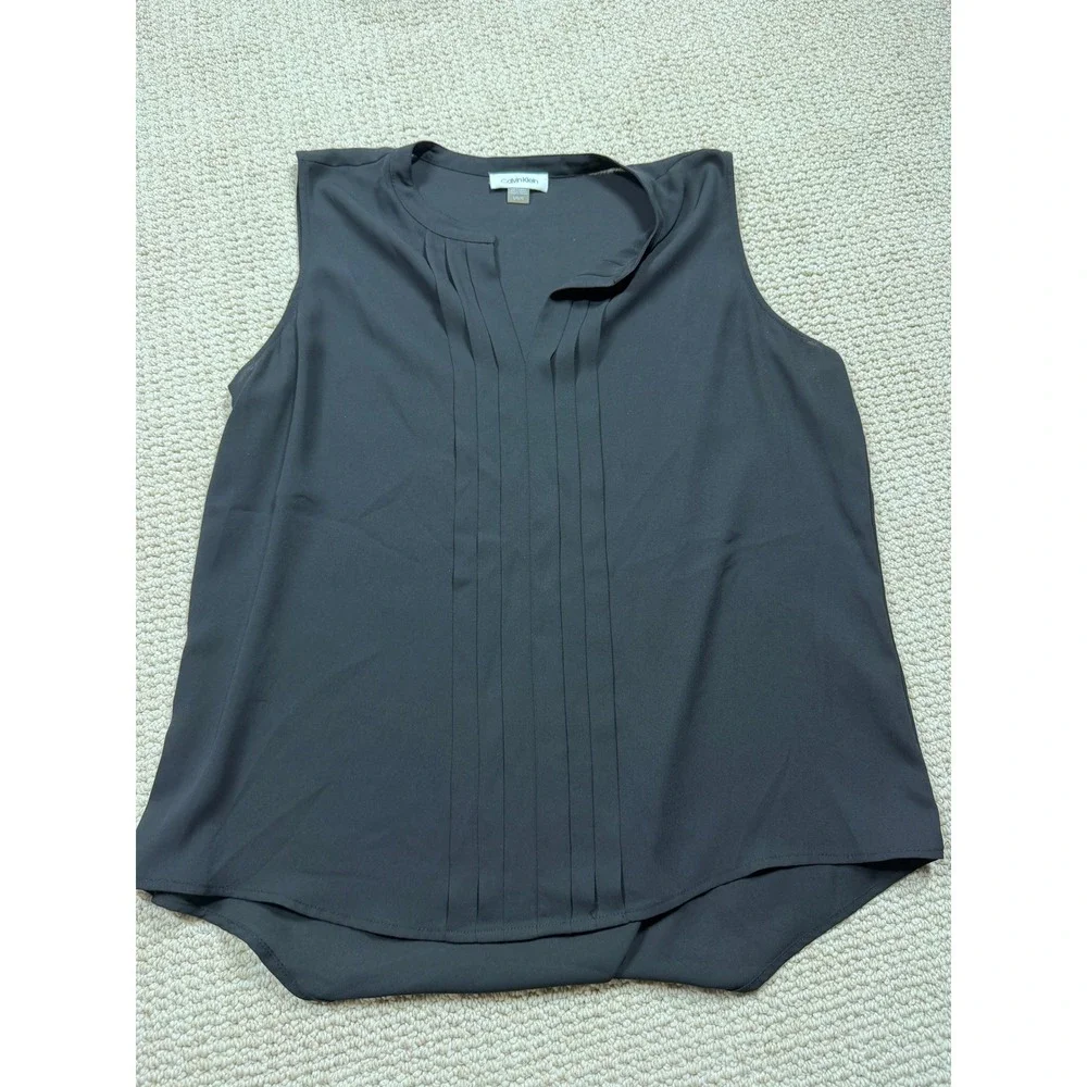 Calvin Klein Tank‎ Top Womens Large Black Sleeveless Lightweight Blouse Office